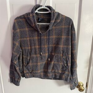 Forever 21 Charcoal and Mustard Plaid Cowl Neck shirt